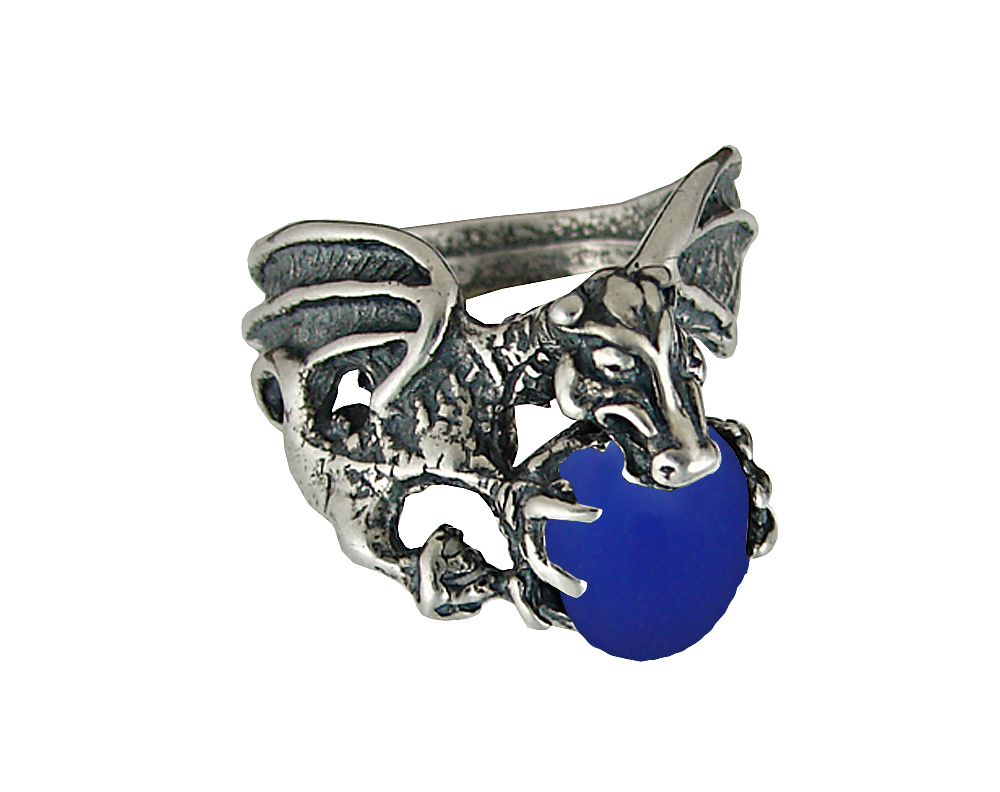 Sterling Silver Dragon of Desire Ring With Blue Onyx Size 7